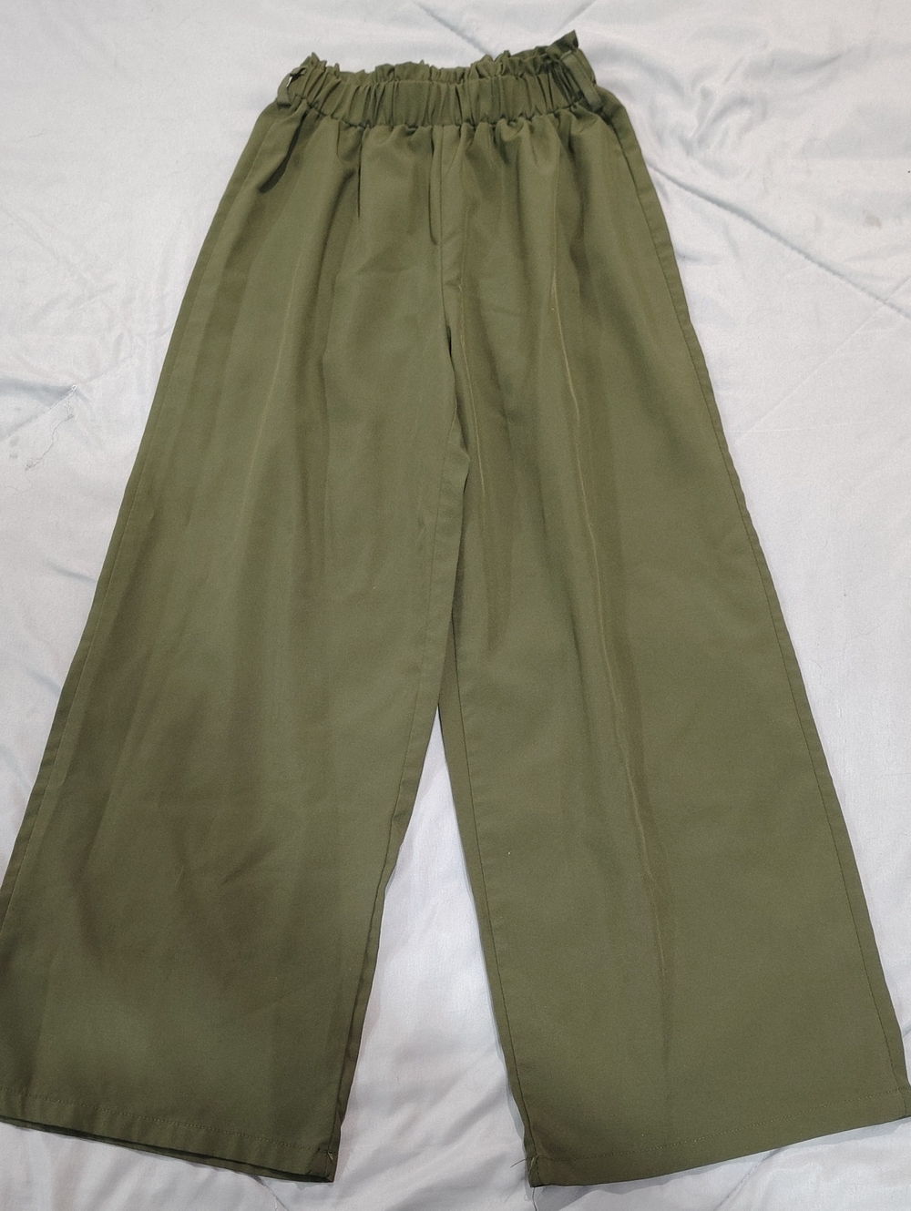 Olive Wide-Leg Girls Pants with Elastic Waist
